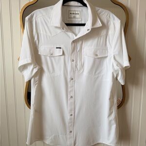 Poncho Men's White Casual Button Down Shirt